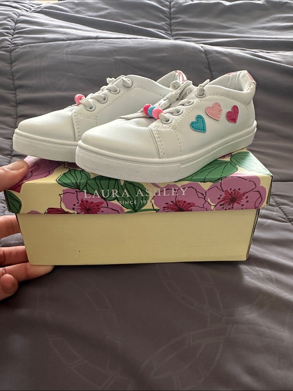 Laura Ashley Girls size 11 casual Sneakers with Pink & Blue Heart Accents